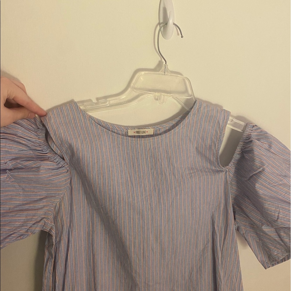 off the shoulder pin stripe shirt!
